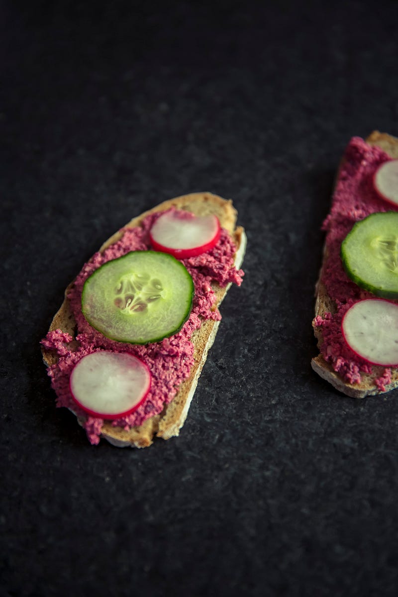 Gherkin on top of an open faced sandwich